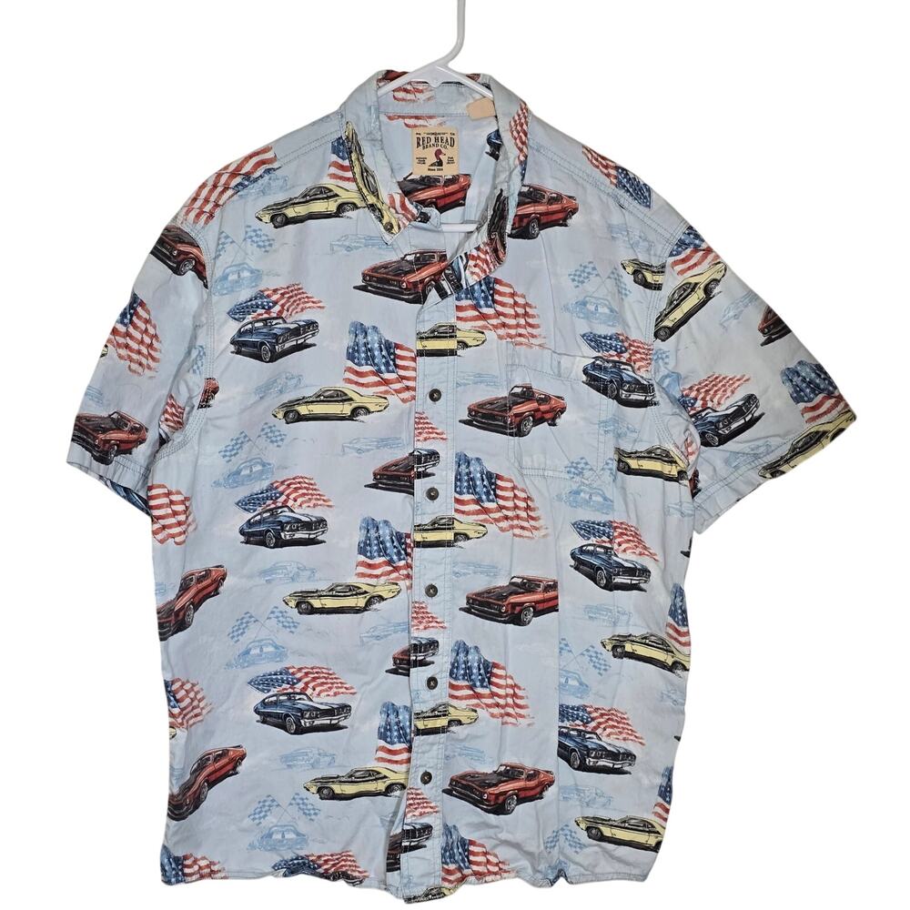 Classic Vintage Muscle Cars Shirt USA Flags Racing Mens XL 4th of July Casual